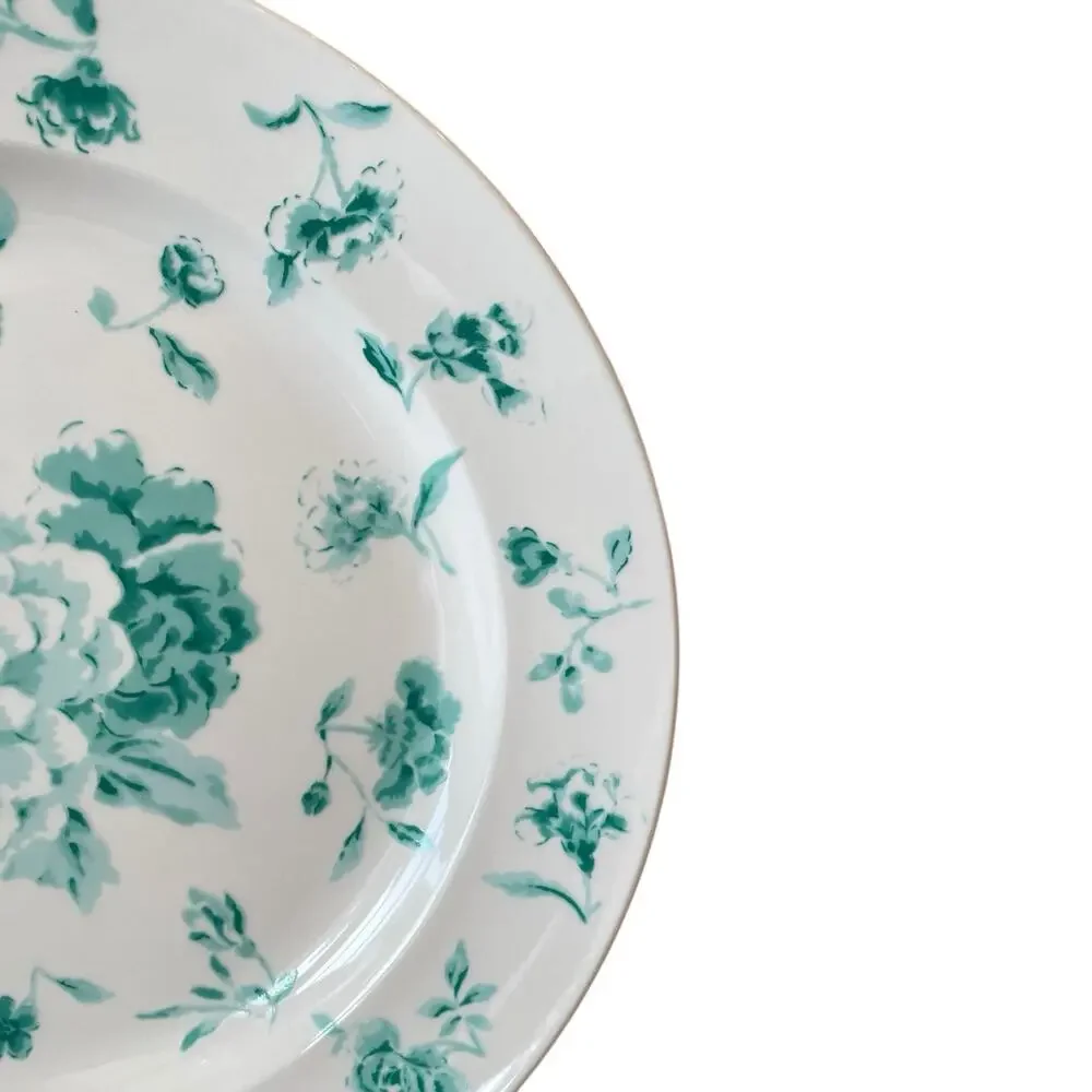 Martha Stewart Floral Salad Plates 8.5in Porcelain Set of 4 Teal White NEW